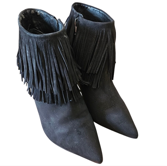 Brian Atwood Nova Suede Leather Fringe Ankle Women's Booties Size 7 Black. - Picture 5 of 16
